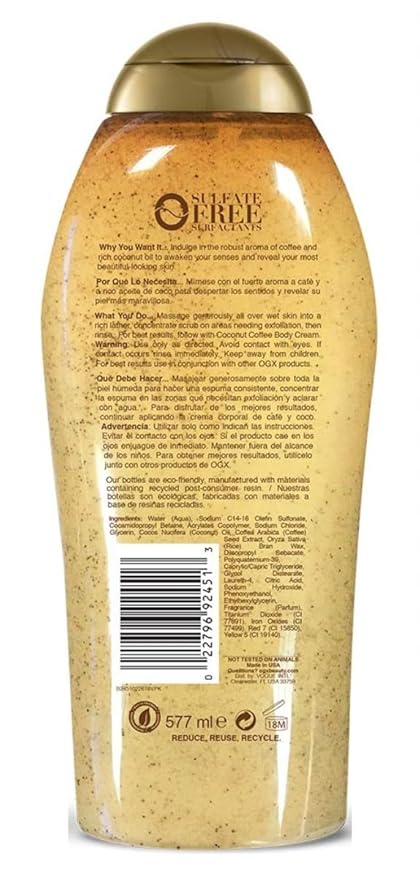 (B07G3GV73R) - Ogx Body Scrub & Wash Coconut Coffee 19.5 Ounce (577ml) (Pack of 3)