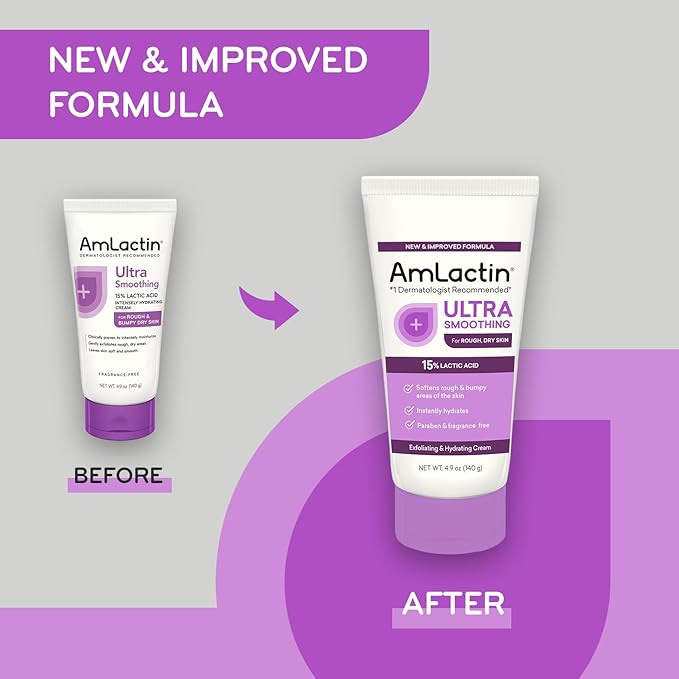 (B07CD5P419) - AmLactin Ultra Smoothing - 4.9 oz Body & Hand Cream with 15% Lactic Acid - Exfoliator and Moisturizer for Rough and Bumpy Dry Skin (Packaging May Vary)