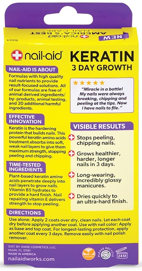 (B06XYNHFF2) - Nail-Aid Keratin 3 Day Growth Nail Treatment & Strengthener, Clear