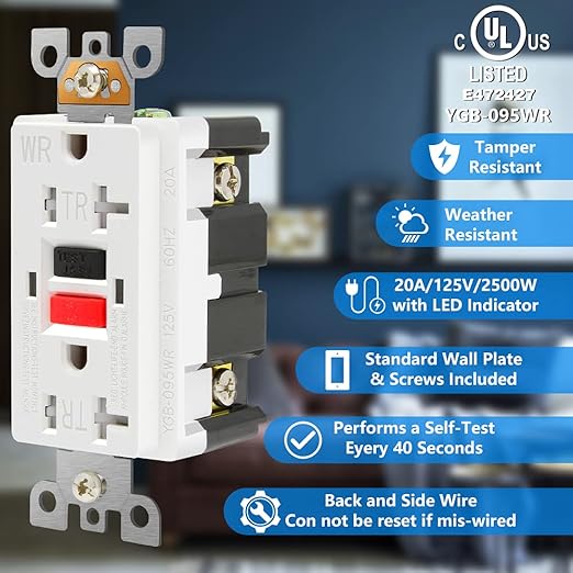 (B08159L787) - ANKO GFCI Outlet 20 Amp, UL Listed, Tamper-Resistant, Weather Resistant Receptacle Indoor or Outdoor Use