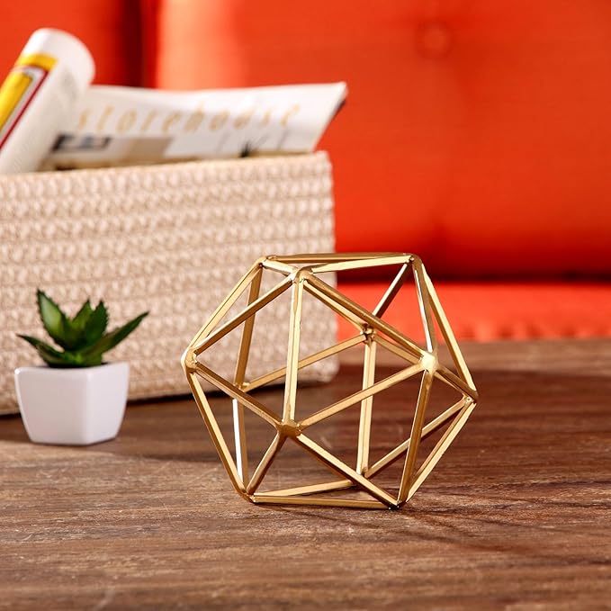 (B08T678577) - Better Homes & Gardens 5" W x 6" H Icosahedron Iron Geometric Tabletop Sculpture - Medium, Gold