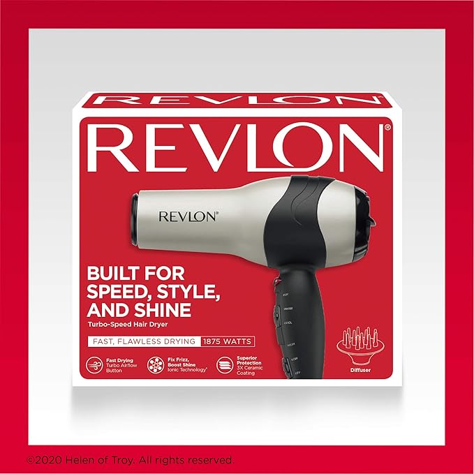 (B0027SU9JU) - REVLON Turbo Hair Dryer with Advanced Ionic Technology, Ceramic Coating | Turbo Heat and Cold Shot Features