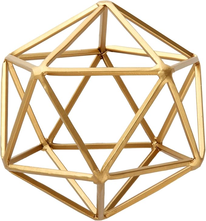 (B08T678577) - Better Homes & Gardens 5" W x 6" H Icosahedron Iron Geometric Tabletop Sculpture - Medium, Gold