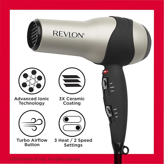 (B0027SU9JU) - REVLON Turbo Hair Dryer with Advanced Ionic Technology, Ceramic Coating | Turbo Heat and Cold Shot Features