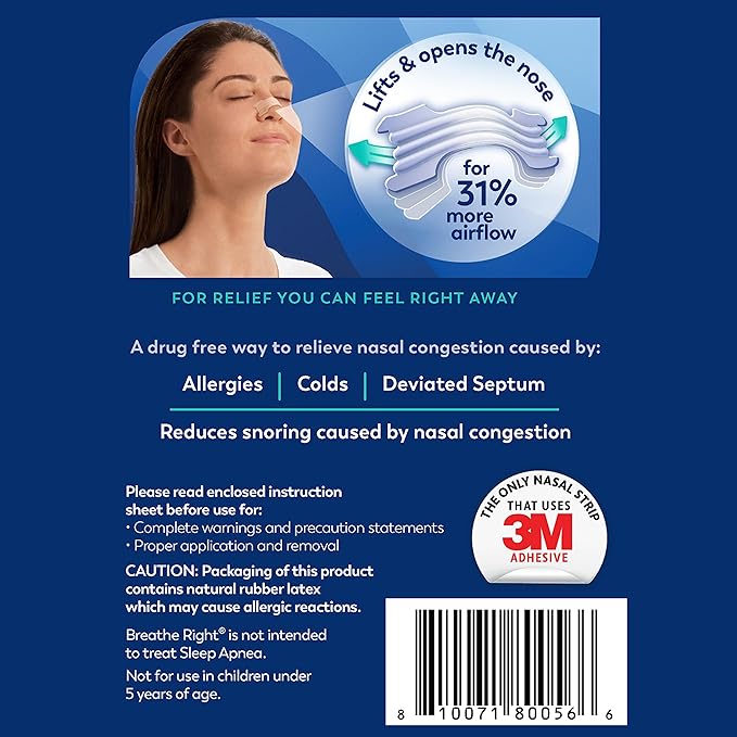 (B07FHM225F) - Breathe Right Extra Clear DrugFree Nasal Strips for Nasal Congestion Relief, 44 Count , 1 Count