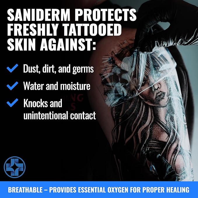 (B018IVAOEE) - Saniderm Tattoo Aftercare Bandage 3 Sheets – Convenient, Faster Tattoo Healing