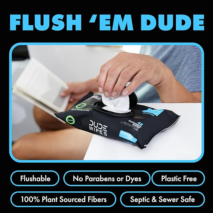 (B010NE2XPC) - DUDE Wipes - Flushable Wipes - 6 Pack, 288 Wipes - Unscented Extra-Large Adult Wet Wipes - Vitamin-E & Aloe - Septic and Sewer Safe