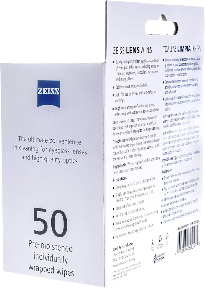 (B00AXYVUKM) - Zeiss Pre-Moistened Lens Cleaning Wipes - Cleans Bacteria, Germs and Without Streaks for Eyeglasses and Sunglasses - (50 Count)