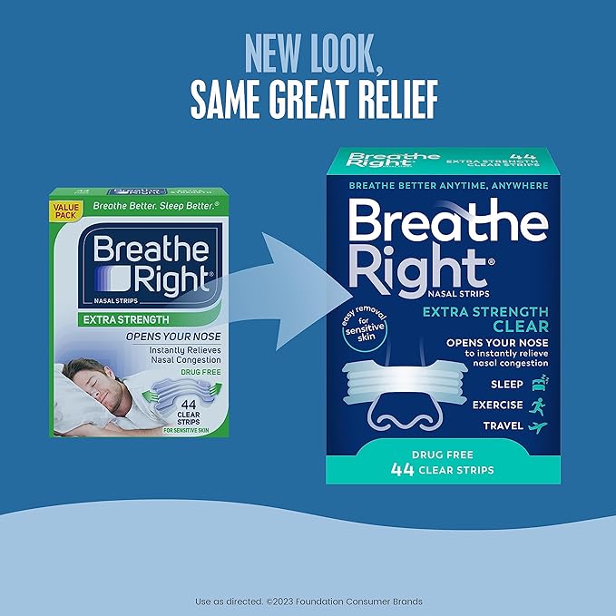 (B07FHM225F) - Breathe Right Extra Clear DrugFree Nasal Strips for Nasal Congestion Relief, 44 Count , 1 Count