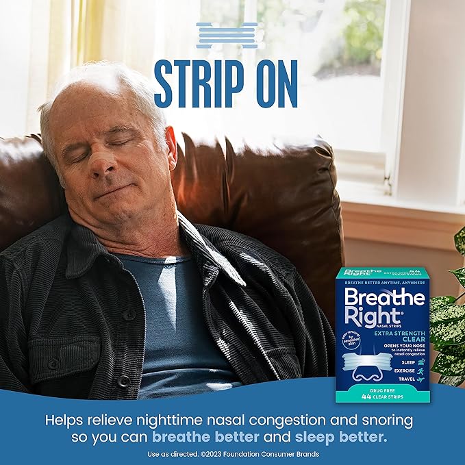 (B07FHM225F) - Breathe Right Nasal Strips, Extra Strength, Clear, For Sensitive Skin